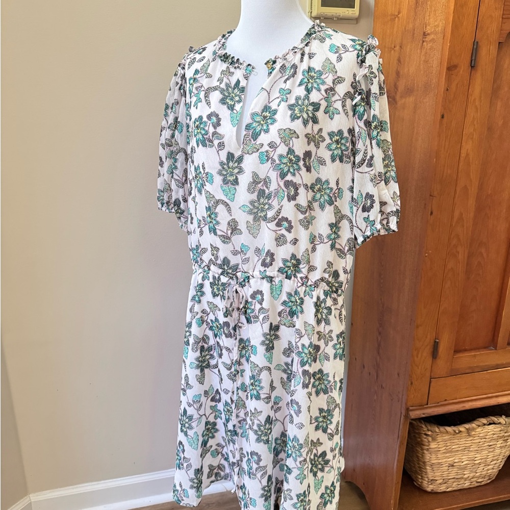 LOFT Floral Print Dress - Green and Cream